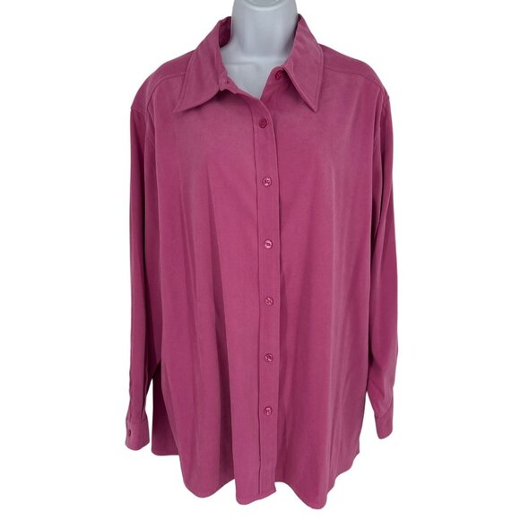 Denim & Co. Womens Button Down Shirt Pink Long Sleeve Size 1X - Picture 1 of 9